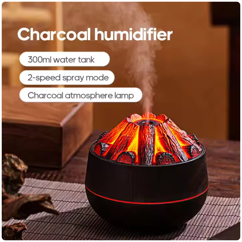 Charcoal Flame Effect Humidifier – 300ML