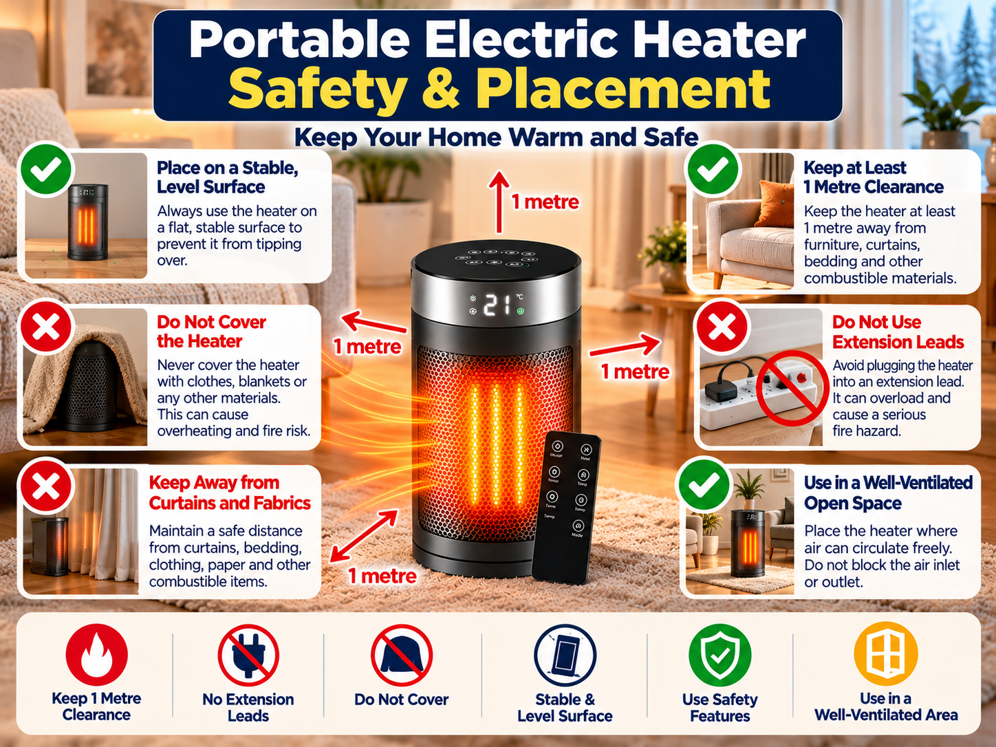 portable electric heater safety and placement UK