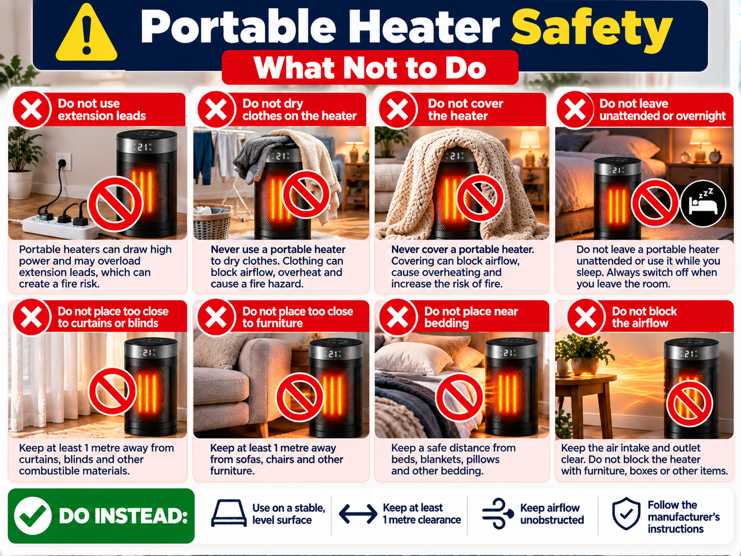 portable heater safety what not to do