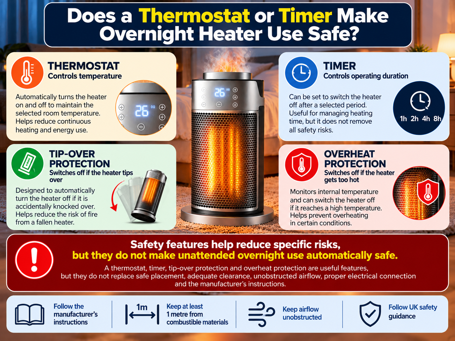does a thermostat or timer make overnight heater use safe