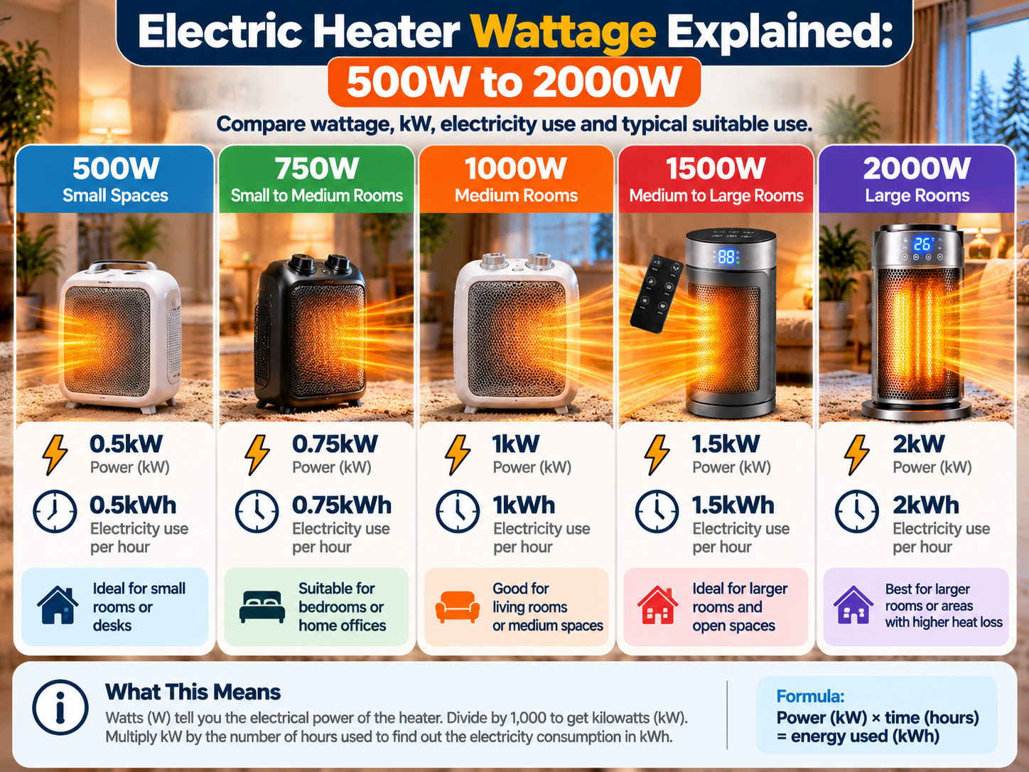 electric heater wattage explained 500W to 2000W