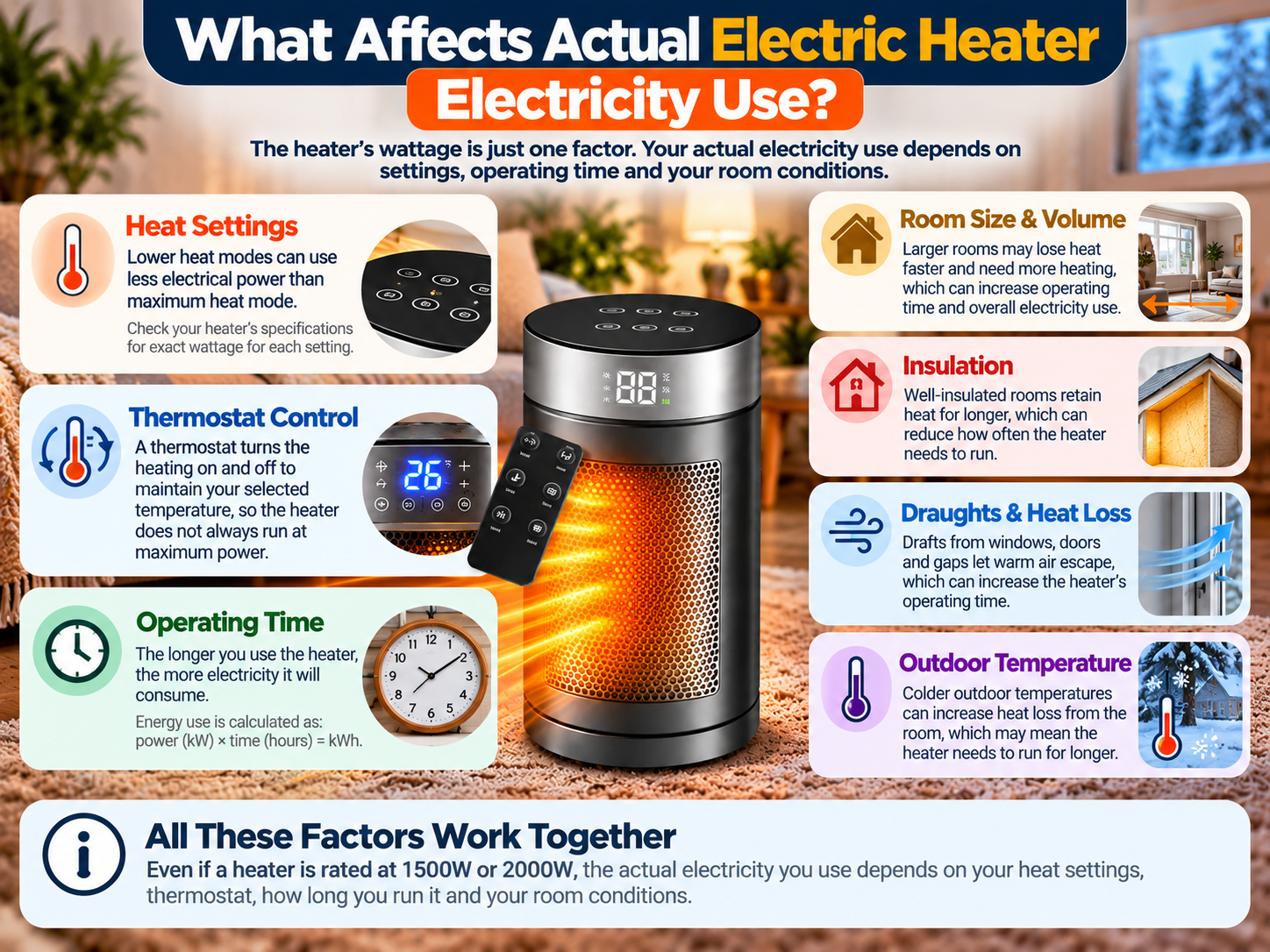 what affects actual electric heater electricity use
