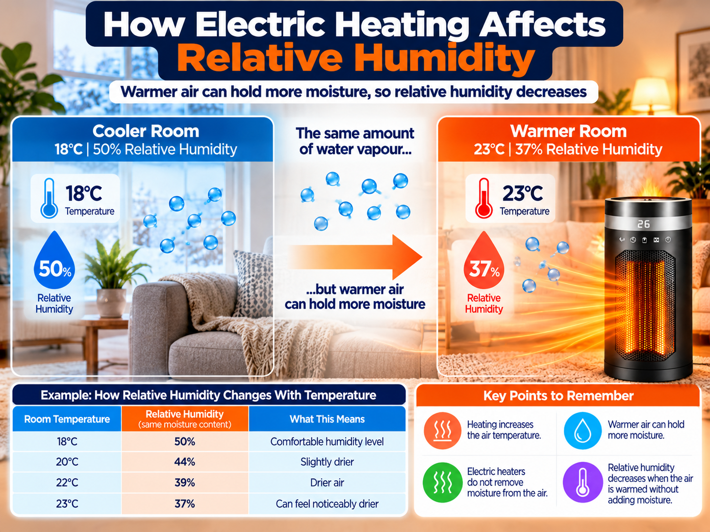 how electric heating affects relative humidity in a UK home