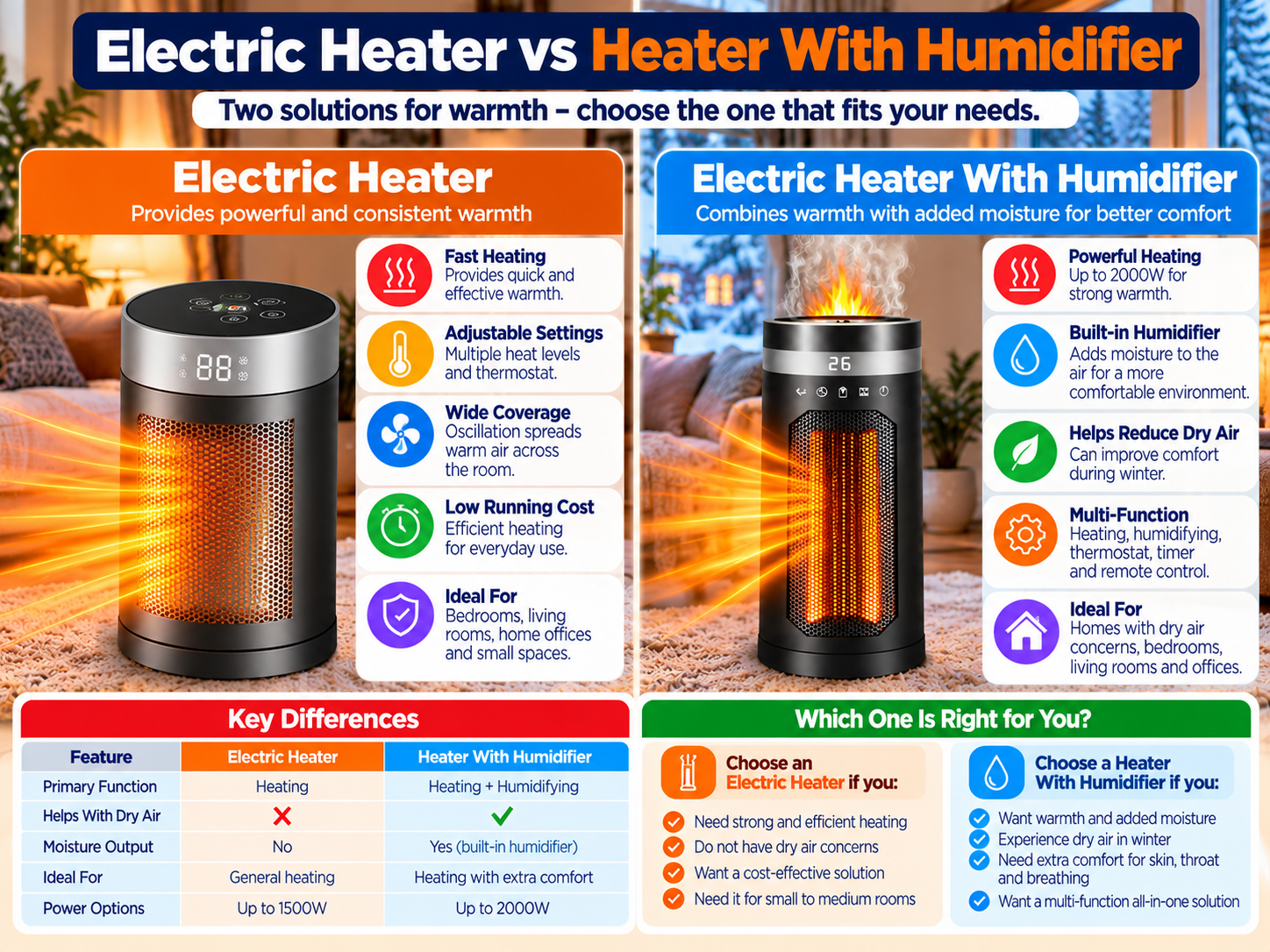 electric heater with humidifier compared with standard portable electric heater